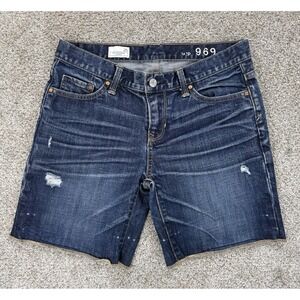 Gap Sexy Boyfriend Cut‎ Off Jean Shorts Womens 25 Blue Distressed Whiskered Wash